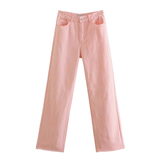 Damen Hochtaillierte weit geschnittene Jeans mit weitem Bein, hoher Taille und rohem Saum Nord Taschen