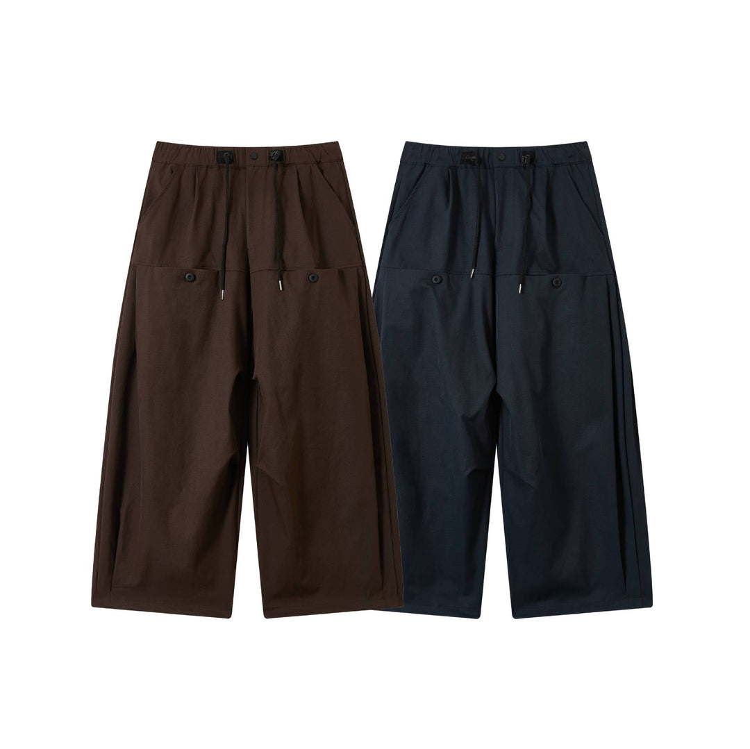 Damen weite verkürzte Bundfaltenhose mit Tunnelzug und Cargotaschen Nord Taschen
