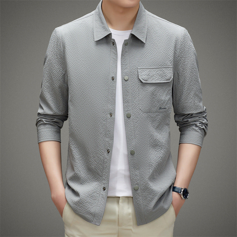 Herren Legeres strukturiertes Overshirt mit Brusttasche und Knopfleiste Nord Taschen