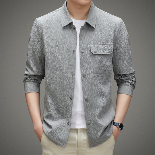 Herren Legeres strukturiertes Overshirt mit Brusttasche und Knopfleiste Nord Taschen