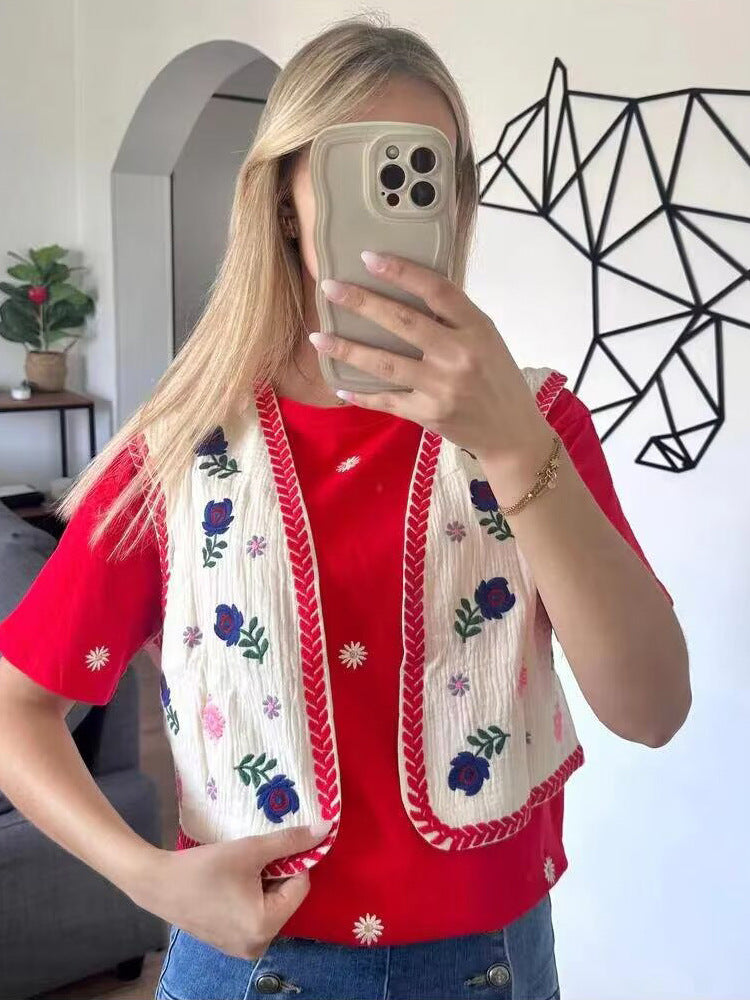 Damen Bestickte Kurz-Weste im Boho‑Chic mit floralen Applikationen Nord Taschen
