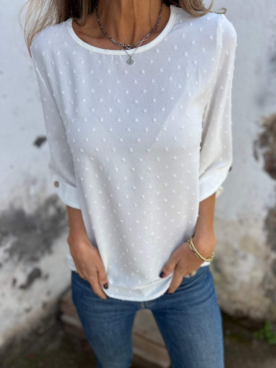 Damen Bluse mit Strukturpunktmuster und dreiviertel Ärmel Nord Taschen