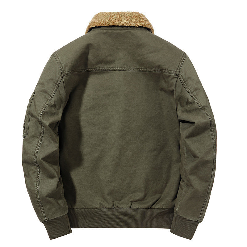 Herren Aviator-Blouson aus Canvas mit Sherpa-Kragen, Teddyfleece-Innenfutter und Multifunktions-Taschen Nord Taschen