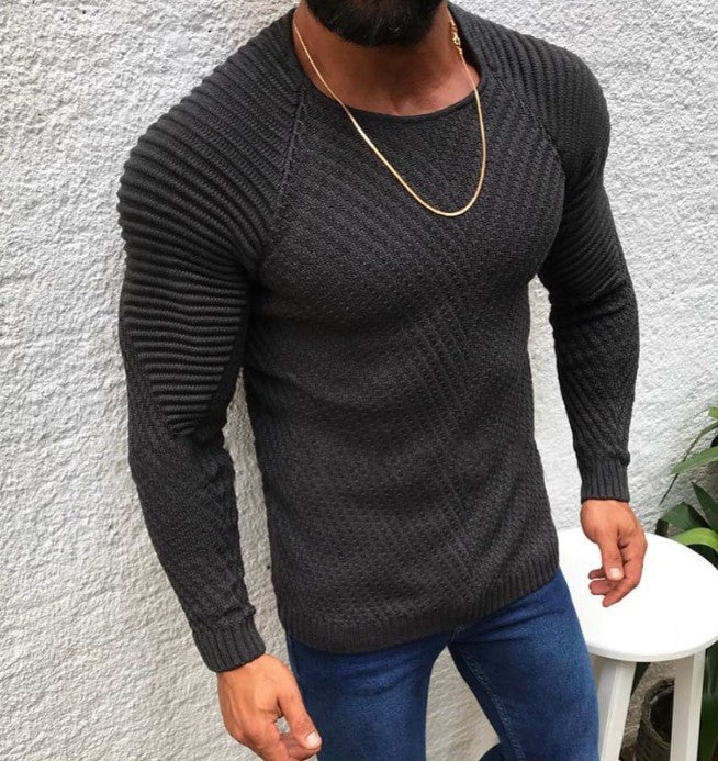 Herren strukturierter Slim-Fit Raglanpullover aus feinem Rippen- und Waffelstrick Nord Taschen
