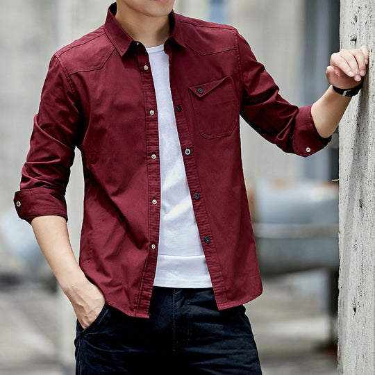Herren Baumwoll-Overshirt im Worker-Style mit Brustpattentasche und Hemdkragen Nord Taschen