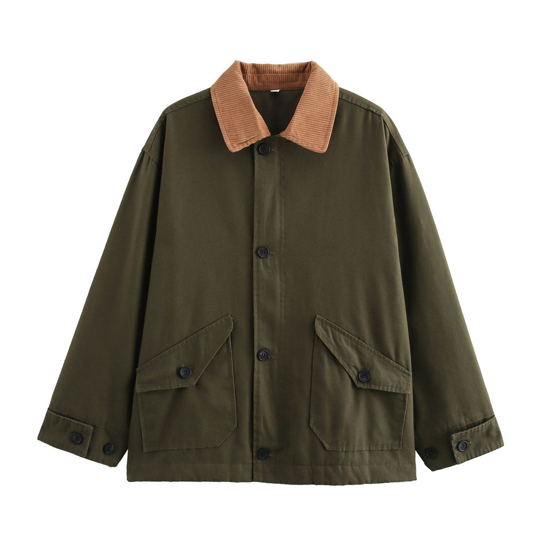 Damen Boxy Baumwoll-Canvas-Jacke mit Cordkragen, Pattentaschen und durchgehender Knopfleiste Nord Taschen