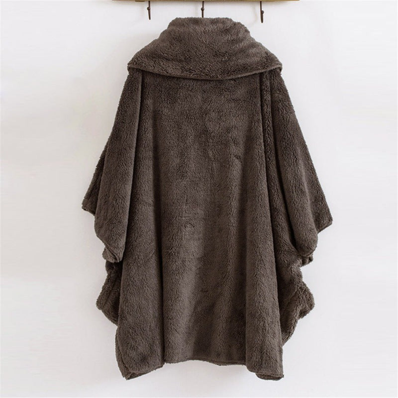 Damen Oversize Kuschel-Poncho mit großem Schlauchkragen und Kängurutaschen Nord Taschen
