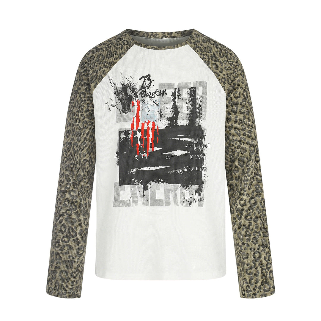 Damen Langarmshirt im Baseball-Stil mit Leopardenärmeln und Grafikprint Nord Taschen