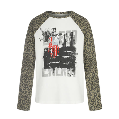 Damen Langarmshirt im Baseball-Stil mit Leopardenärmeln und Grafikprint Nord Taschen