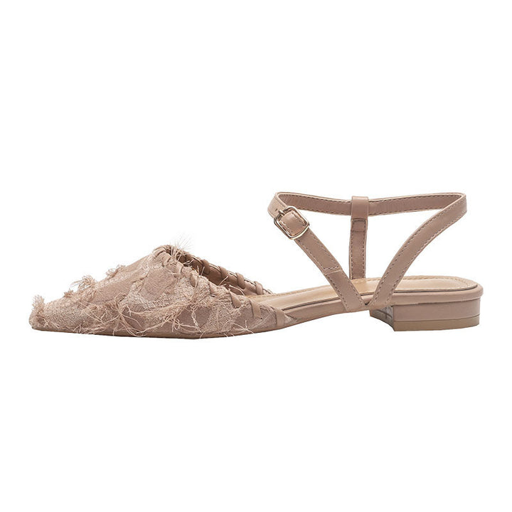 Damen Elegante Sling-Ballerinas mit feiner Fransenverzierung