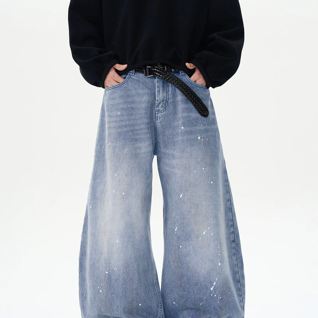 Herren Extraweite Paint‑Effekt Baggy‑Jeans mit tiefem Schritt und Used‑Wash Nord Taschen