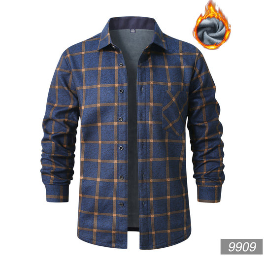 Herren kariertes Flanellhemd mit wärmender Fleece-Innenlage und aufgesetzter Brusttasche Nord Taschen