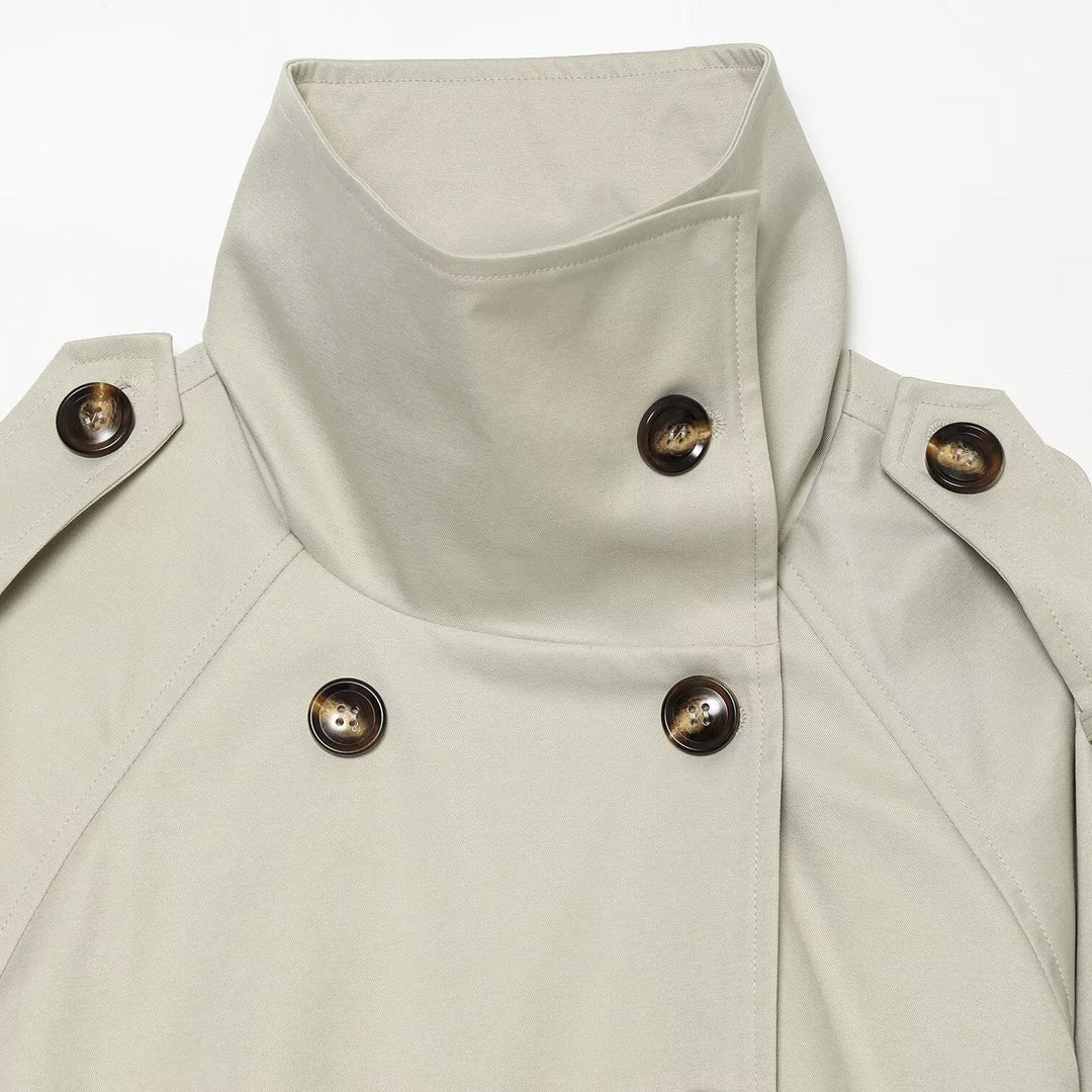 Damen Cropped-Trenchcape mit hohem Funnelkragen und Schulterriegeln Nord Taschen