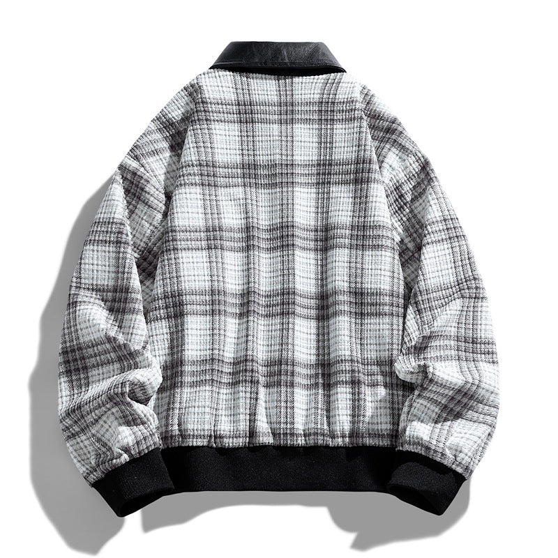 Herren Kariertes Overshirt-Blouson mit kontrastierendem Kunstlederkragen und Rippbündchen Nord Taschen