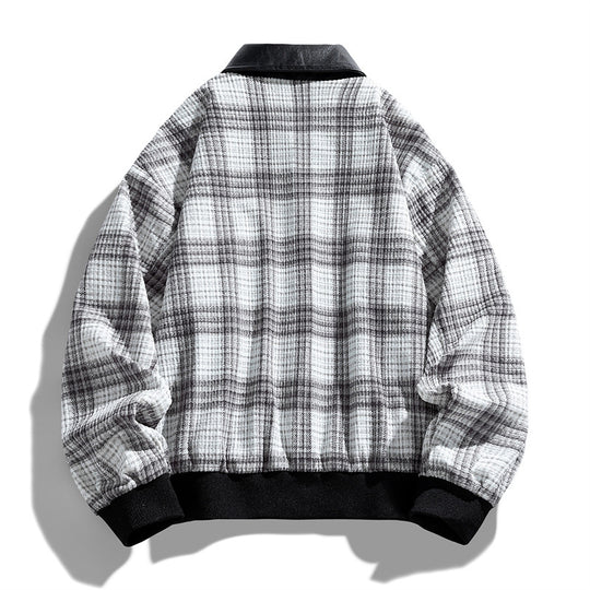Herren Kariertes Overshirt-Blouson mit kontrastierendem Kunstlederkragen und Rippbündchen Nord Taschen