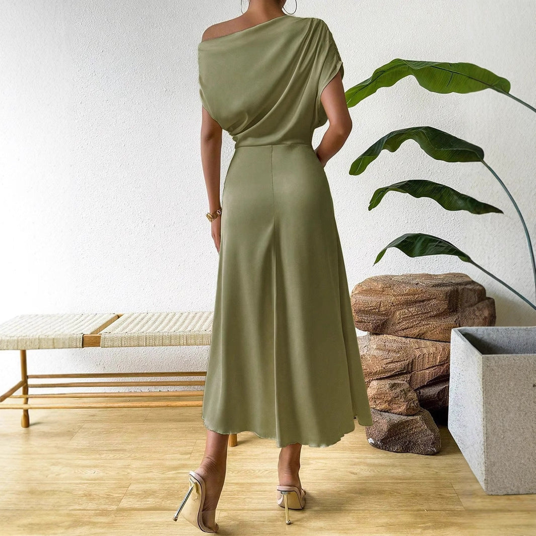 Damen Elegantes Wickelkleid mit asymmetrischem Oberteil und fließendem Schnitt