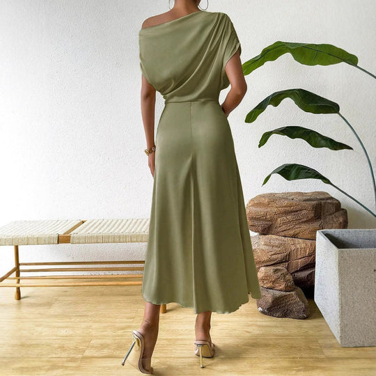 Damen Elegantes Wickelkleid mit asymmetrischem Oberteil und fließendem Schnitt