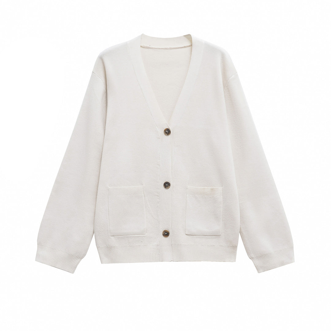 Damen Oversize Strickcardigan mit V‑Ausschnitt und aufgesetzten Taschen Nord Taschen