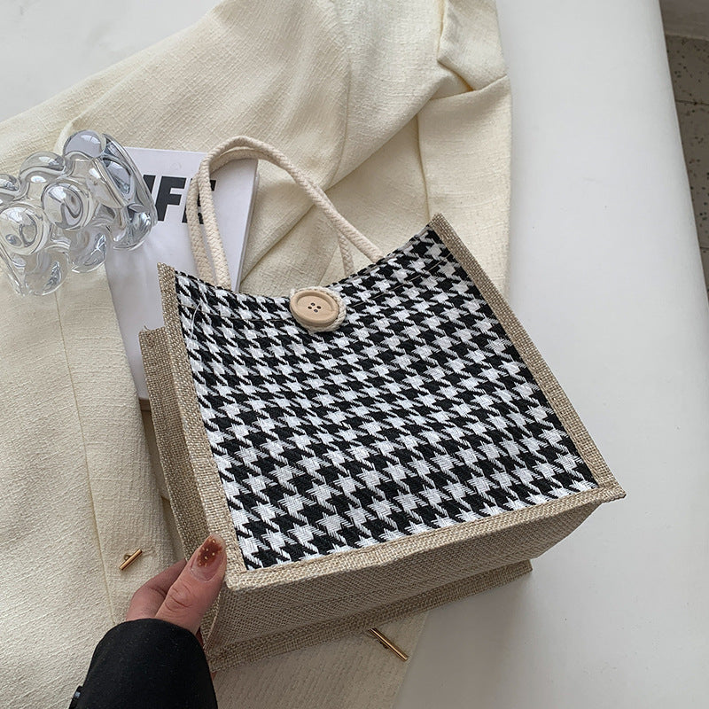 Damen Jute-Bag im klassischen Hahnentrittmuster Nord Taschen