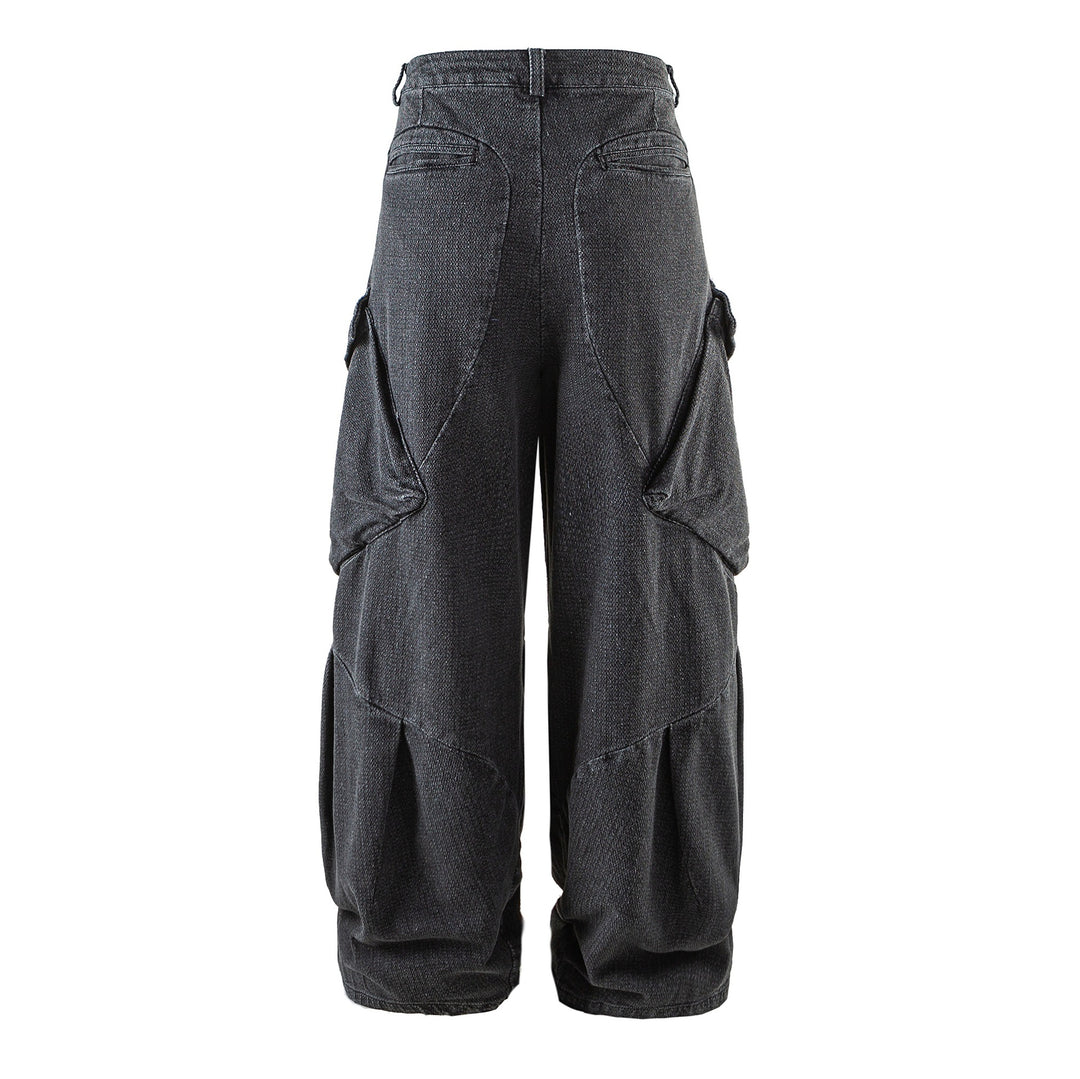 Damen Weite Cargo-Jeanshose mit hoher Taille, markanten Teilnähten und dekorativen Taschen Nord Taschen
