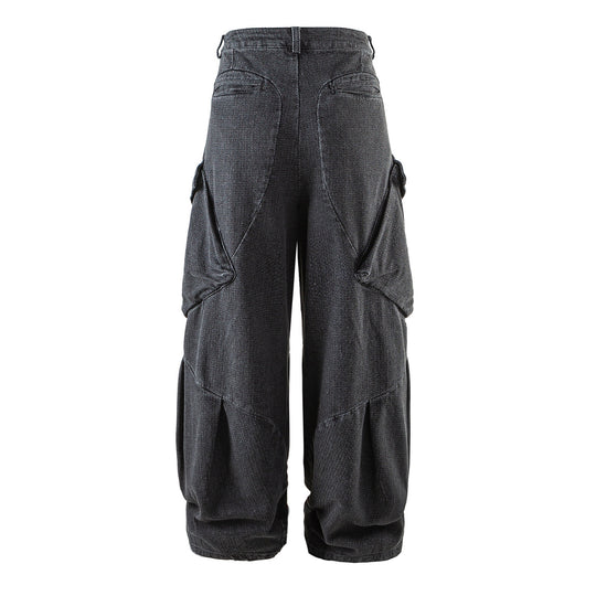 Damen Weite Cargo-Jeanshose mit hoher Taille, markanten Teilnähten und dekorativen Taschen Nord Taschen