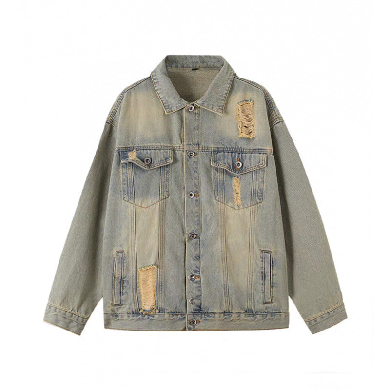 Unisex Vintage-Style Denim-Worker-Jacke mit Repair-Details und geradem Schnitt Nord Taschen