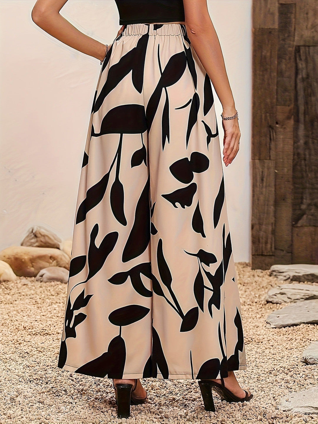 Damen Palazzo-Hose mit floralem Muster und weitem Schnitt