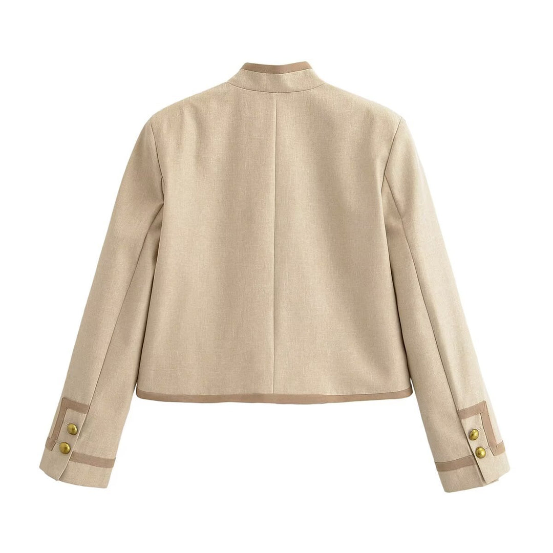 Damen Kurze Militärinspirierte Jacke mit Stehkragen und Zierknebelverschluss Nord Taschen