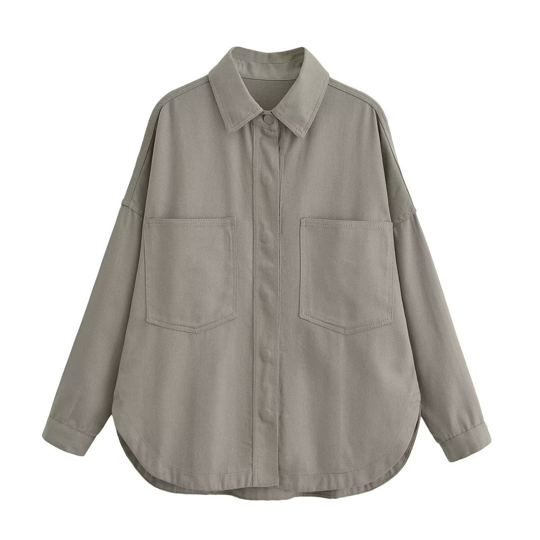 Damen Oversize Jeanshemd‑Jacke mit aufgesetzten Taschen und abgerundetem Saum Nord Taschen