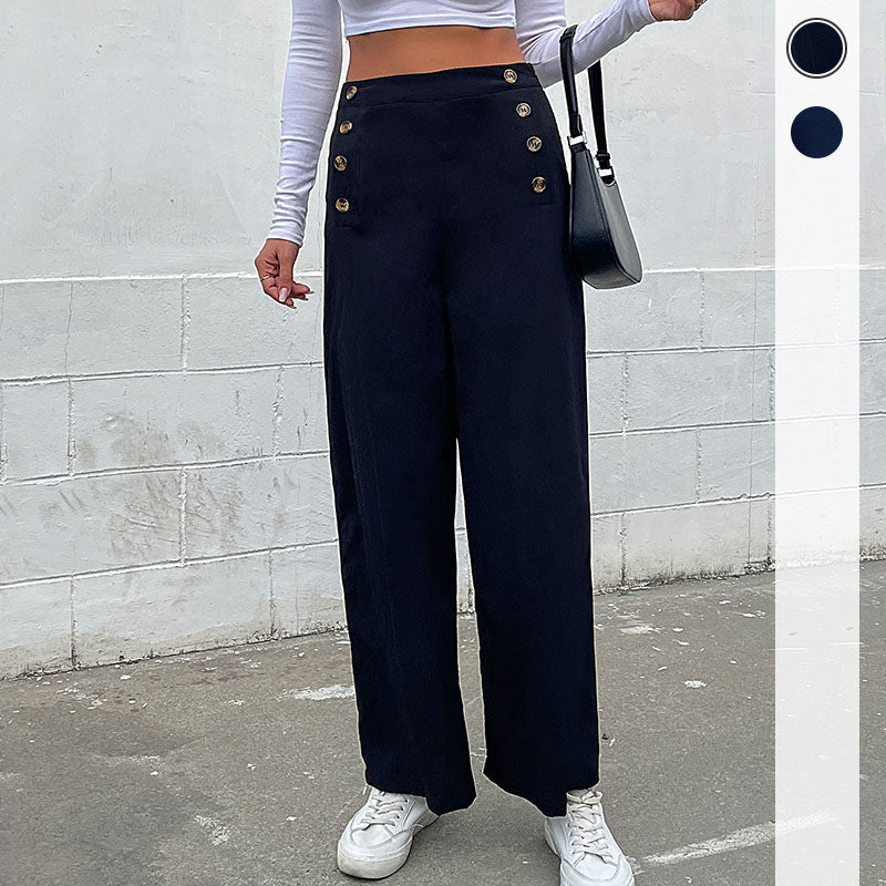 Damen Hochtaillierte Wide‑Leg‑Hose mit maritim inspirierter Zierknopfleiste Nord Taschen