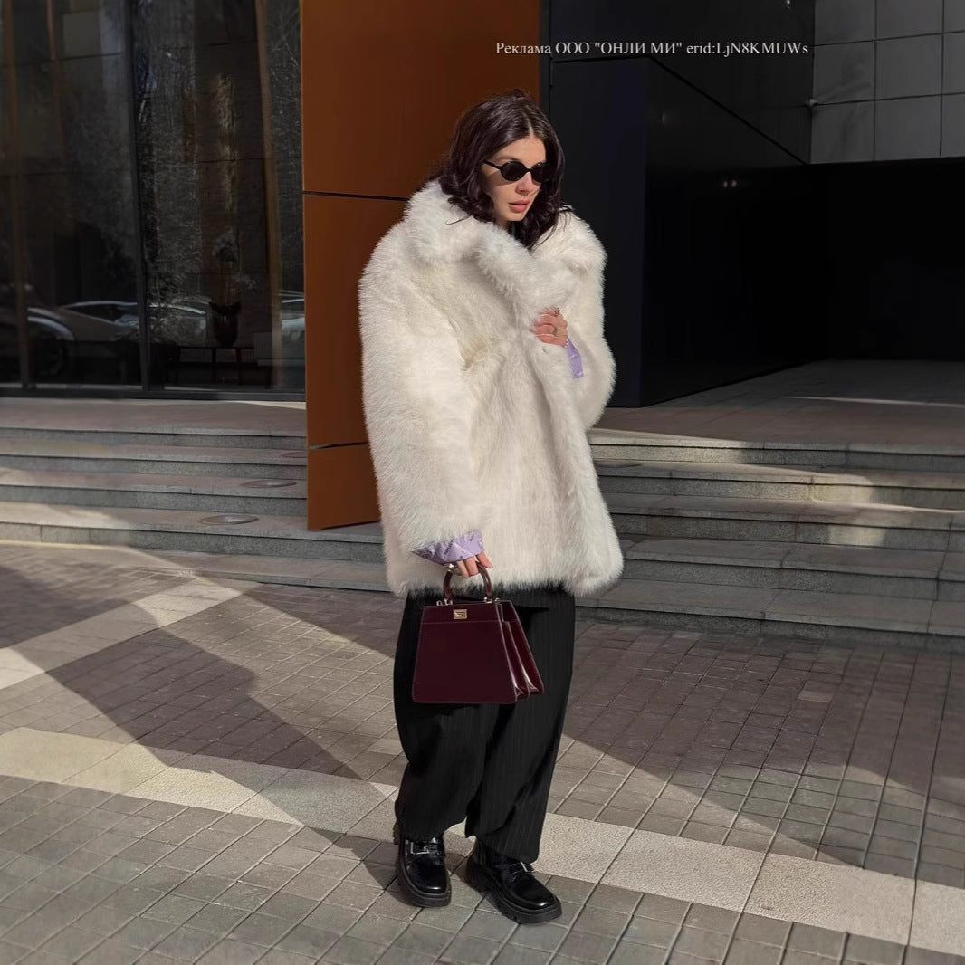 Damen Langfloriger Oversize Kunstpelz‑Mantel mit Boxy‑Silhouette und offenem Schnitt Nord Taschen