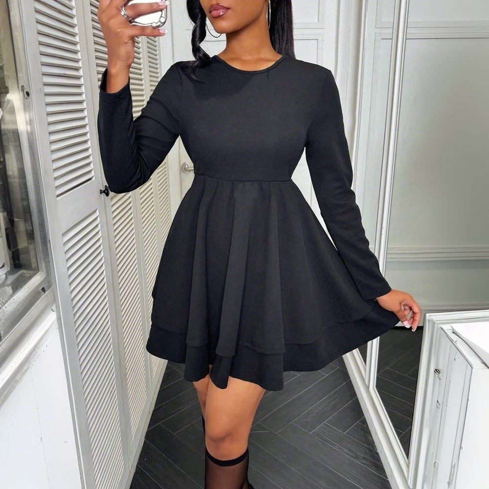 Damen langärmeliges Stufen-Minikleid mit taillierter Empire‑Naht, mehrlagigem Volantrock und schmeichelnder A‑Linien‑Silhouette Nord Taschen