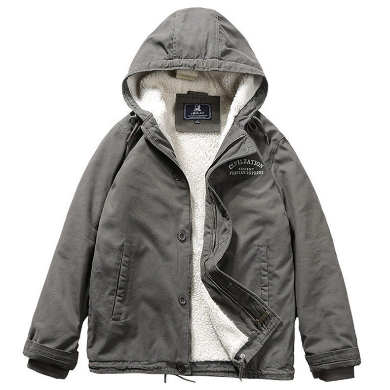 Herren Canvas‑Hoodie‑Parka mit durchgehendem Teddyfleece‑Futter und Kordelzug Nord Taschen