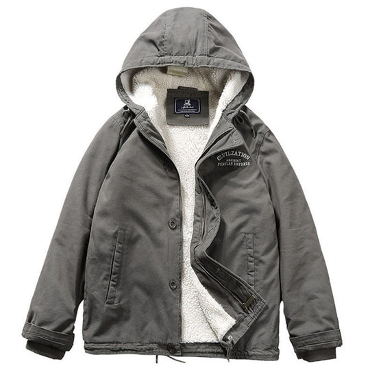 Herren Canvas‑Hoodie‑Parka mit durchgehendem Teddyfleece‑Futter und Kordelzug Nord Taschen