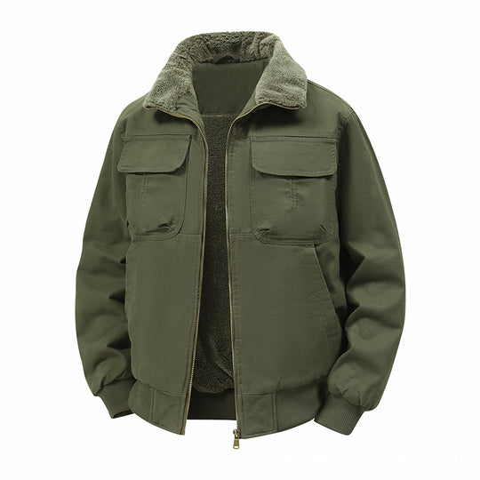 Herren Thermo‑Bomberjacke mit durchgehendem Reißverschluss, Sherpa‑Kragen und Utility‑Taschen Nord Taschen
