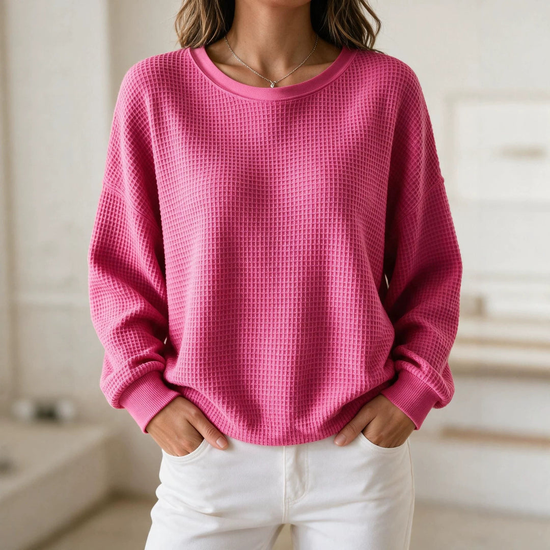 Damen Oversize Waffelstrick-Sweatshirt mit Rundhalsausschnitt Nord Taschen