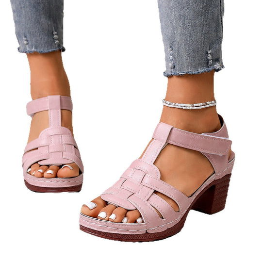 Damen Komfortable Riemchen-Sandalen mit geschwungenem Absatz und atmungsaktivem Leder
