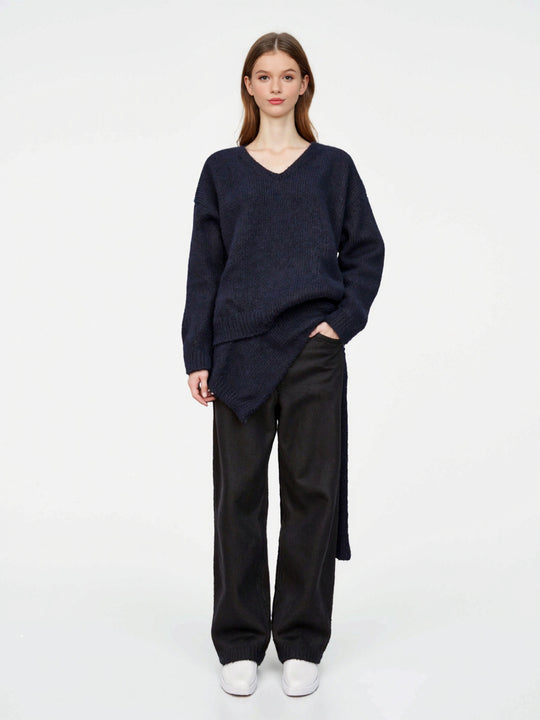 Damen Oversize Strickpullover mit integriertem Schal und weitem Schulterkragen Nord Taschen