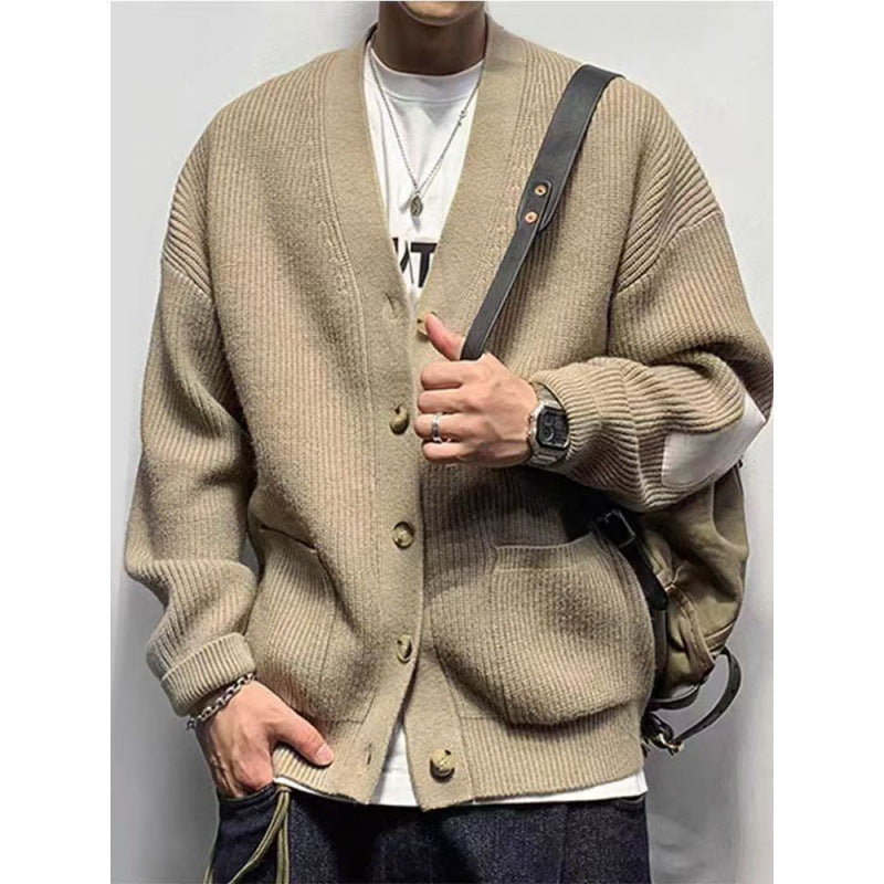 Herren Oversized Strickcardigan mit Ellenbogen-Patches und aufgesetzten Taschen Nord Taschen