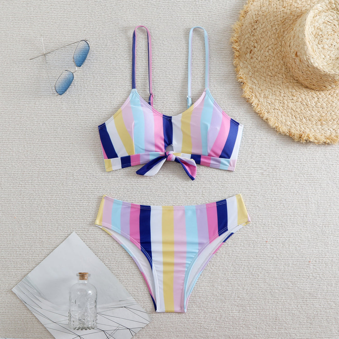 Damen Bandeau-Bikini mit verstellbaren Trägern und Knoten-Detail