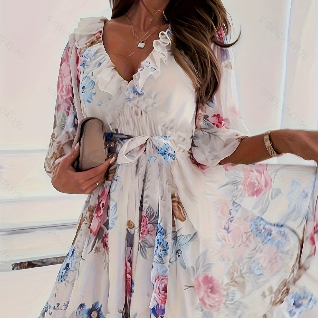 Damen Blumenkleid mit Rüschen Nord Taschen