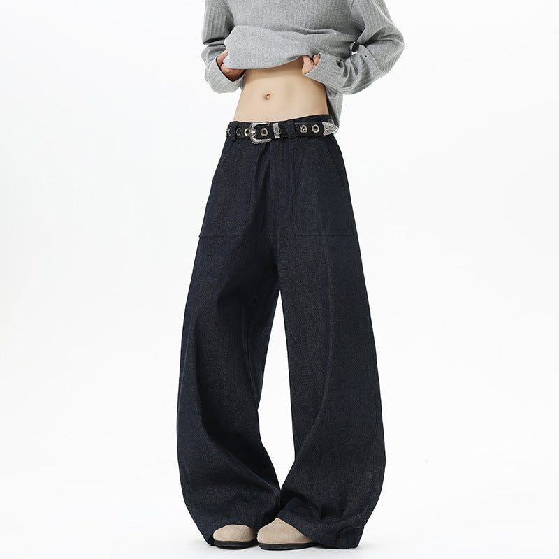 Damen Weite High Waist Denimhose mit extra weitem Bein und aufgesetzten Vordertaschen Nord Taschen
