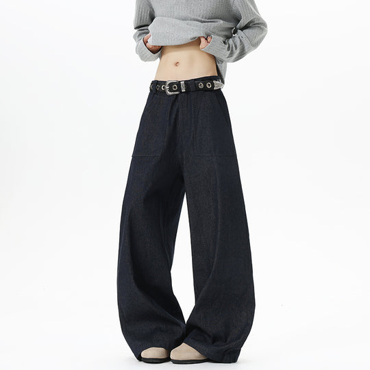 Damen Weite High Waist Denimhose mit extra weitem Bein und aufgesetzten Vordertaschen Nord Taschen