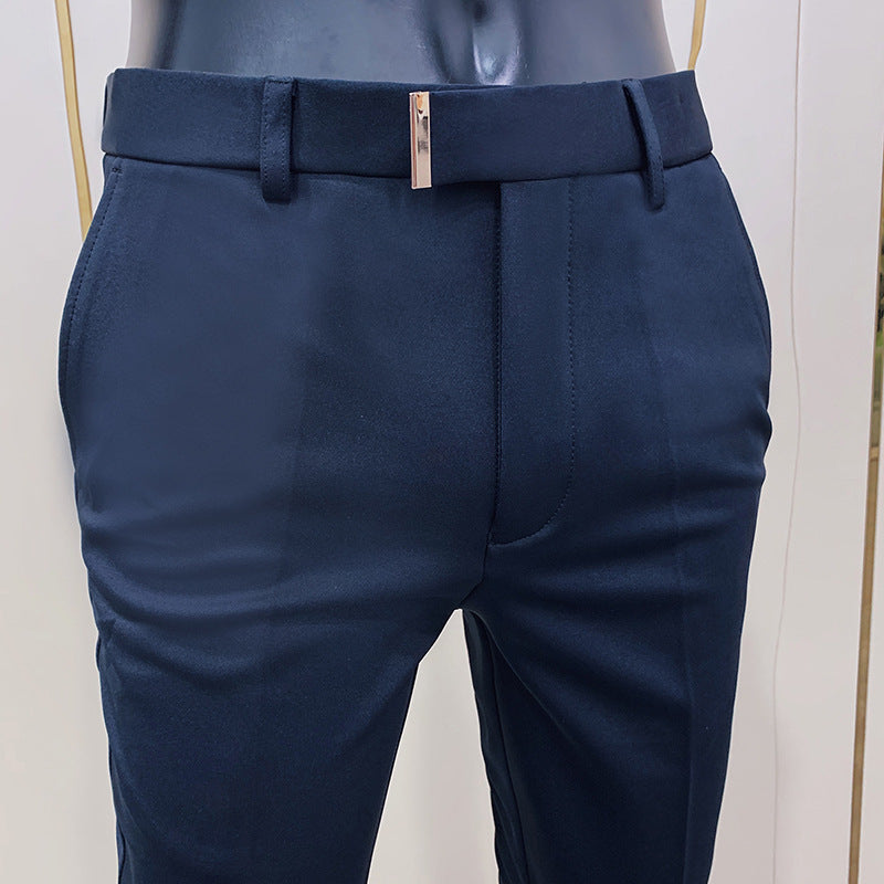 Herren schmale elegante Anzughose mit dezenter Goldschließe und Bügelfalte Nord Taschen