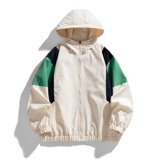 Herren Colorblock Windbreaker Kapuzenjacke mit Reißverschluss und elastischem Saum Nord Taschen