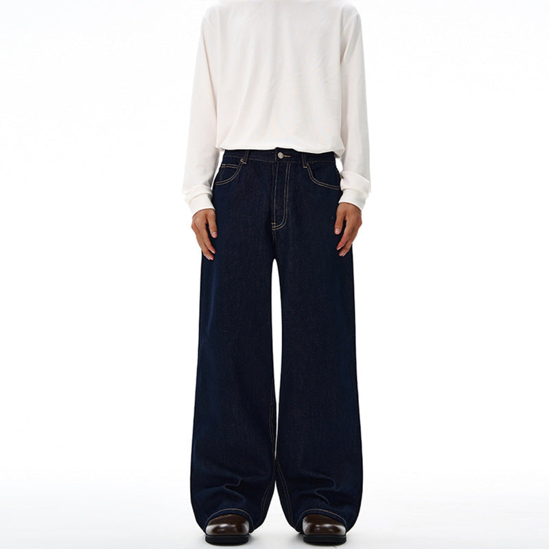 Herren Extraweite Bodenlange Palazzo-Denimhose mit hohem Bund und markanter Saumfaltung Nord Taschen
