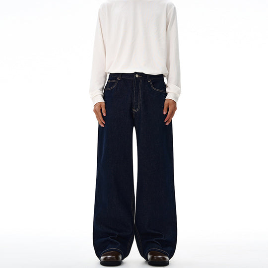 Herren Extraweite Bodenlange Palazzo-Denimhose mit hohem Bund und markanter Saumfaltung Nord Taschen