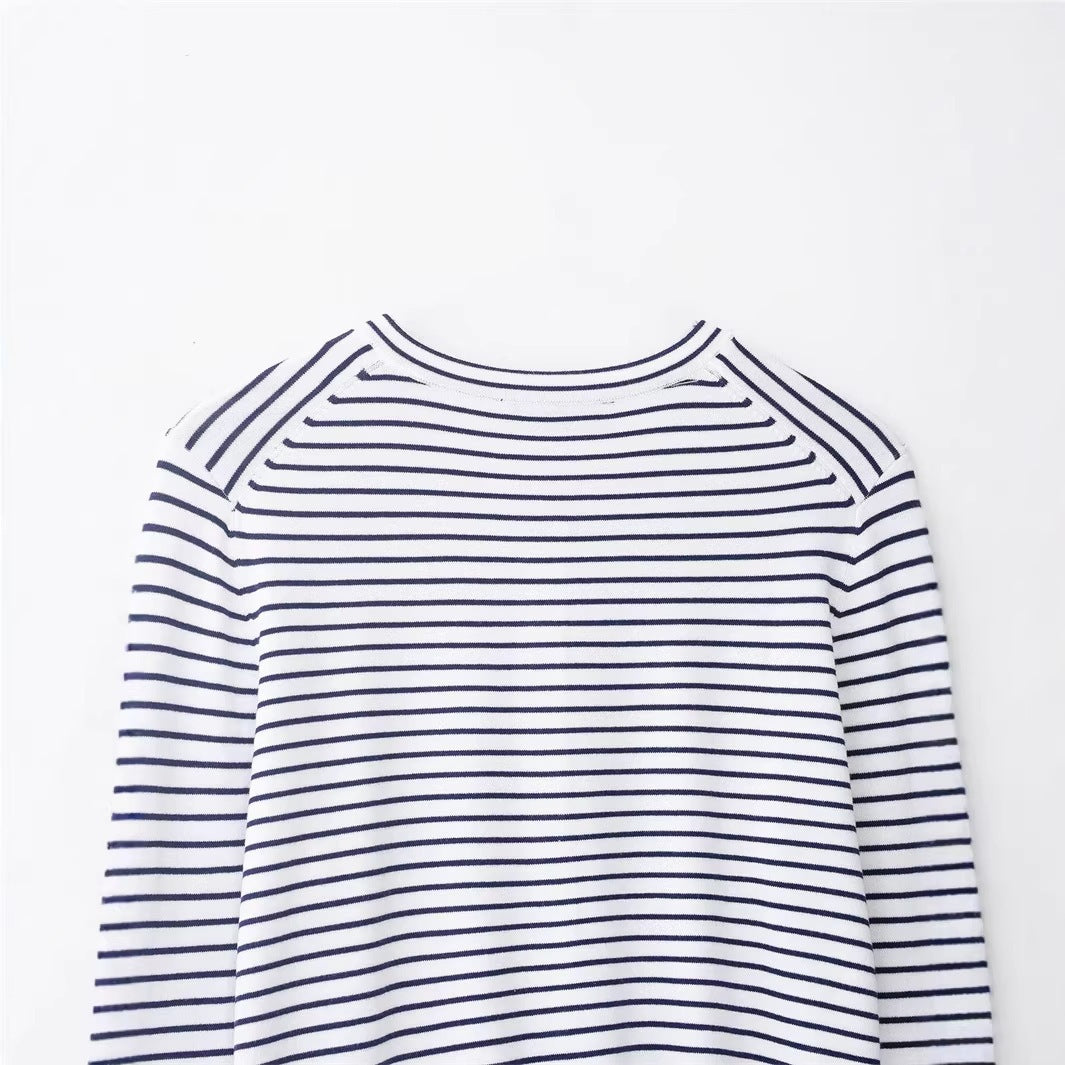 Damen Feinstrick-Cardigan mit maritimem Streifenmuster, Rundhalsausschnitt und Perlmuttknopfleiste Nord Taschen