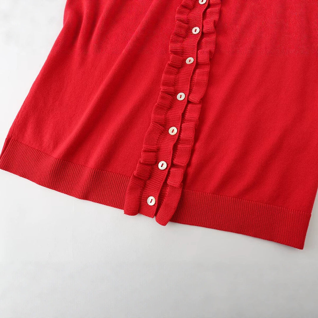 Damen Feinstrick-Cardigan mit Rüschenfront und Volantärmeln Nord Taschen