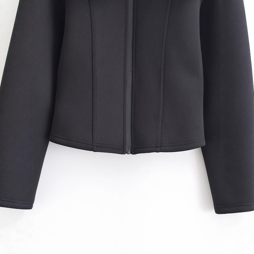 Damen 100+ taillierte Cropped Neoprenblousonjacke mit übergroßem Kragen Nord Taschen